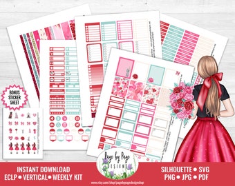 Valentine's Day Planner Weekly Sticker Kit Erin Condren Vertical LP Instant Download