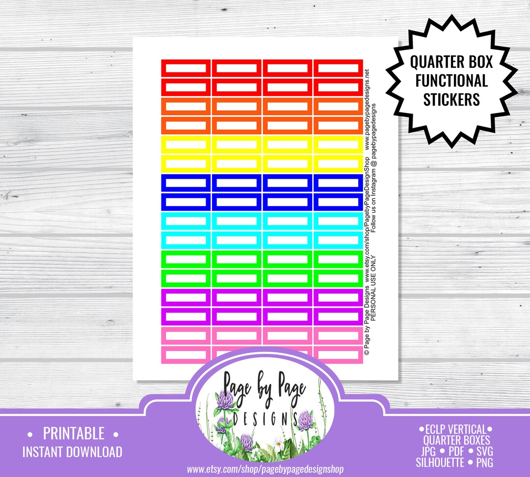 Functional Rainbow Quarter White Box Planner Stickers Erin Condren ...