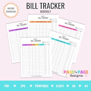 Bill Tracker Monthly ChecklistPrintable INSTANT DOWNLOAD
