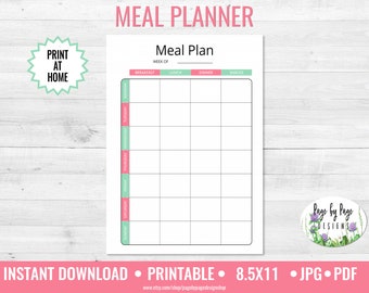 Meal Planner Pink and Green Letter Size Printable -INSTANT DOWNLOAD-001