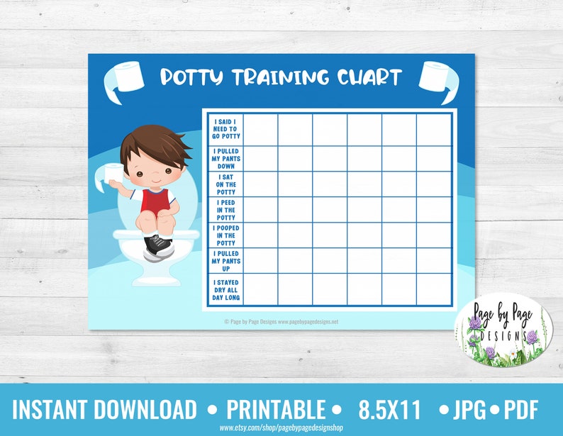 Boys Potty Training Chart Printable Letter Size-instant DOWNLOAD - Etsy