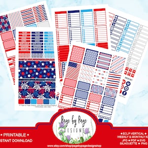All American July 4th Stickers Kit Erin Condren Vertical LP Instant Download AM001
