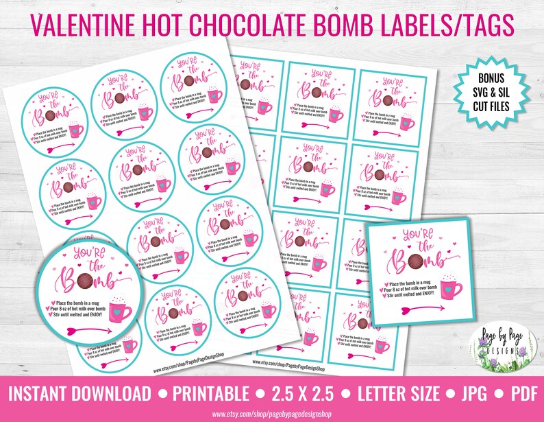 Hot Chocolate Bomb Printable Gift Tag Label Valentine's - Etsy