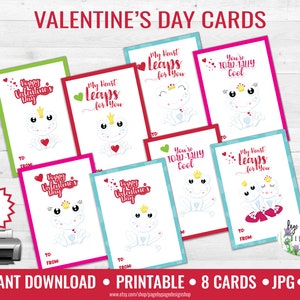Frog Valentine&#39;s Day Cards Kids Printable Cute-INSTANT DOWNLOAD