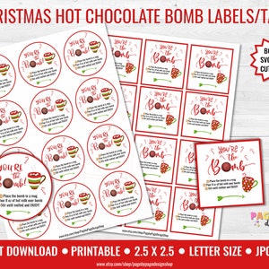 Hot Chocolate Bomb Printable Gift Tag Label Christmas Gift Tag Hot Cocoa Bomb-INSTANT DOWNLOAD