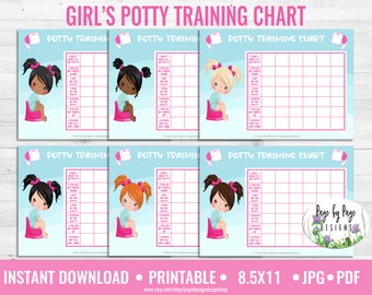 Girls Potty Training Chart Letra imprimible Tamaño-DESCARGA INSTANTÁNEA