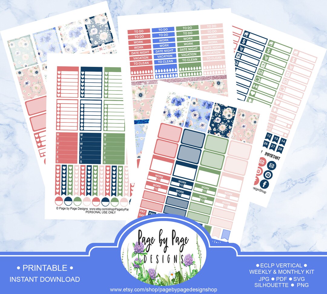 Flower Planner Stickers Kit Erin Condren Vertical LP Instant Download ...