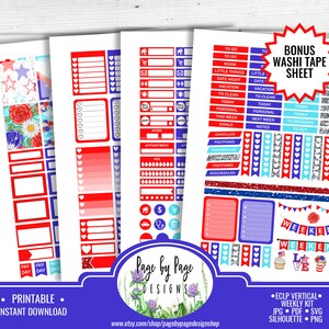 4th of July-Red, White and Blue-Independence Day- Kit Erin Condren Vertical LP Instant Download FOJ001