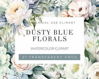 Clipart floral aquarelle bleu vieux