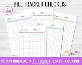 Bill Tracker Lista de verificación mensual Tamaño de letra-8.5X11- DESCARGA INSTANTÁNEA imprimible