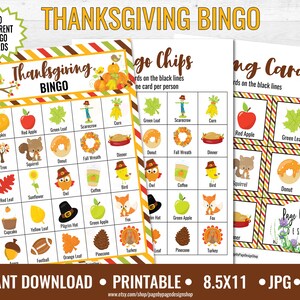 Thanksgiving Bingo Game Printable Letter SIze INSTANT DOWNLOAD