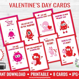 Monster Valentinstag Karten Kinder Printable Cute-INSTANT DOWNLOAD