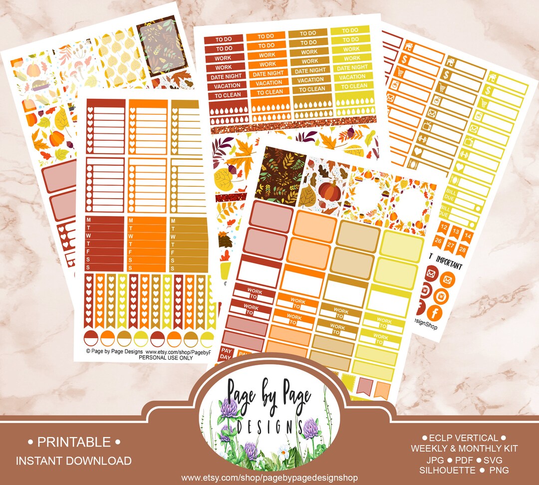 Fall Stickers Kit Erin Condren Vertical LP Instant Download FALL001 - Etsy