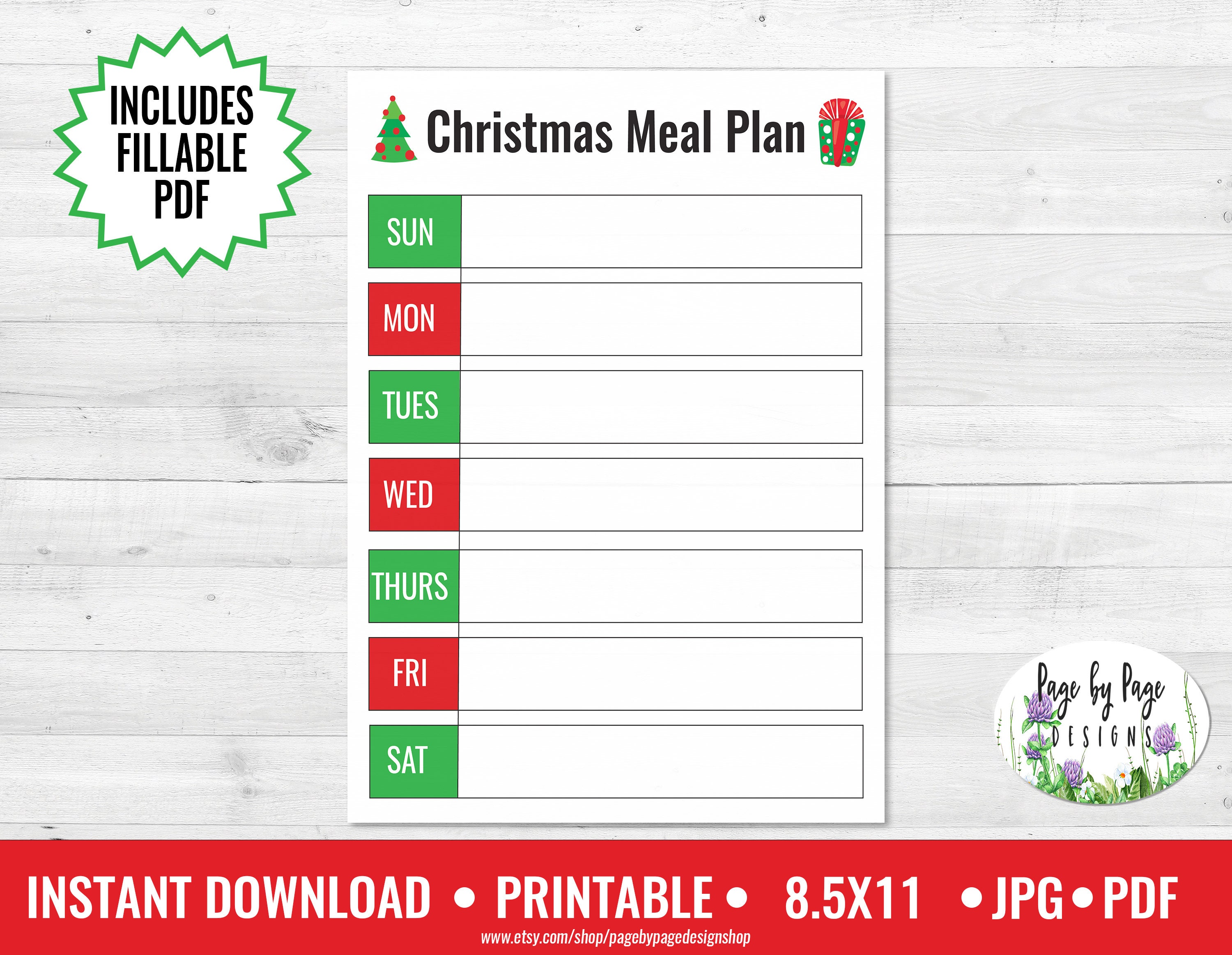Christmas Meal Planner Letter Size Printable Fillable instant Etsy