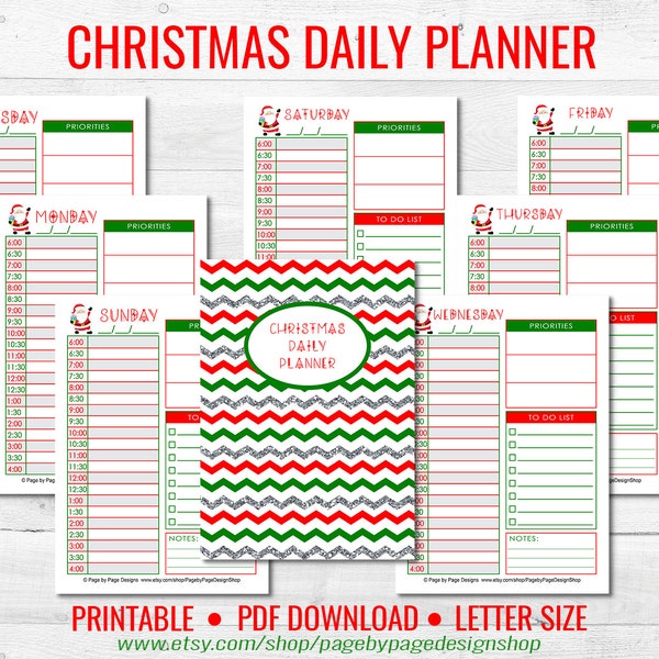 Kerst dagelijkse planner Letter-formaat afdrukbare invulbare-INSTANT DOWNLOAD