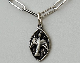Pewter Holy Spirit dove / cross on paperclip chain