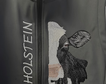 Softshell Weste Gilet bestickt mit realistischer Holstein Kuh