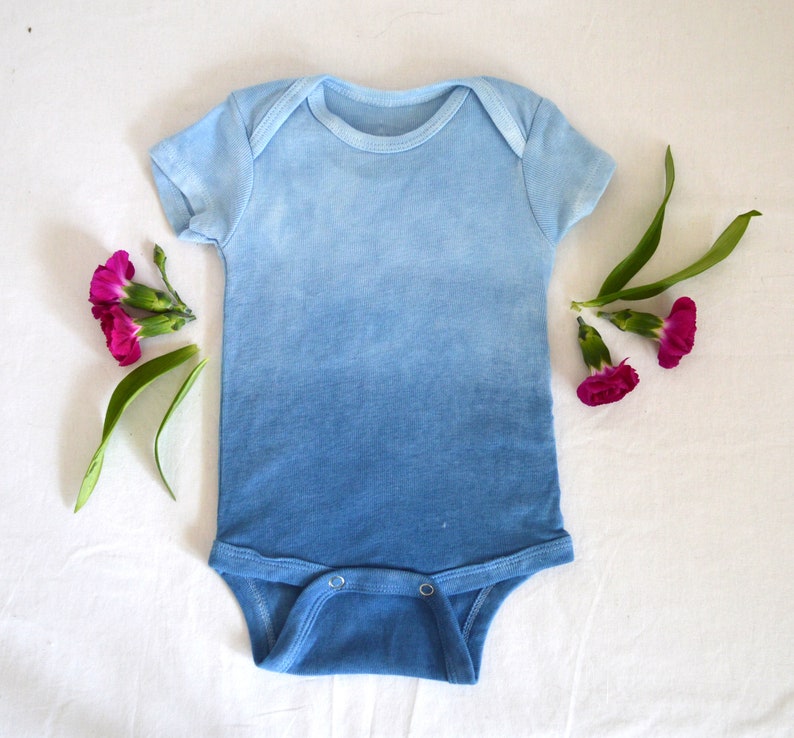 Ecofriendly Infant Short Sleeved Romper Blue Ombre Romper,Organic Natural Dye Girls Bodysuit Unisex Indigo Boho Baby Boys Bodysuit
