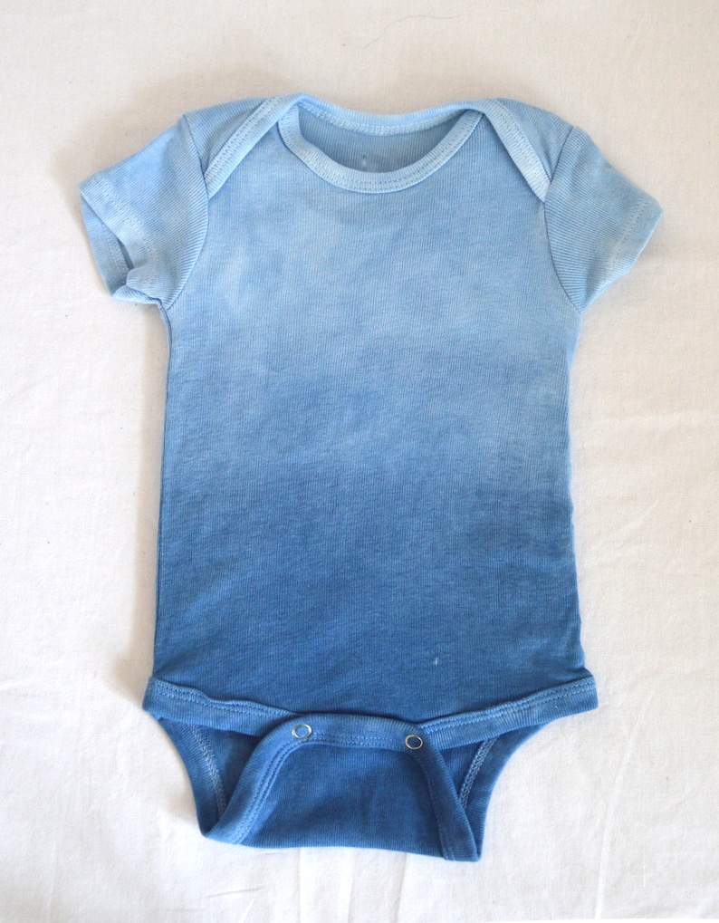 Ecofriendly Infant Short Sleeved Romper Blue Ombre Romper,Organic Natural Dye Girls Bodysuit Unisex Indigo Boho Baby Boys Bodysuit
