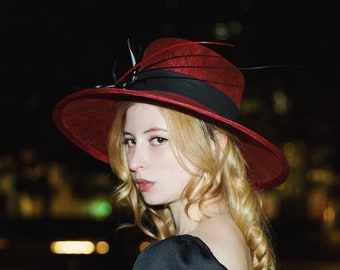 RONIN- Red sinamay wide brimmed hat