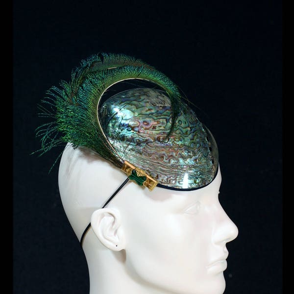 REDUCED PRICE-  PAUA- Iridescent Abalone shell fascinator/ Cocktail hat, in blue/green tones.Race goers/ wedding/ fancy dress.