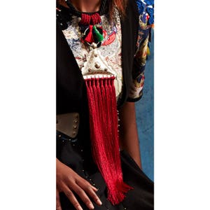 Lunja -  ethnic tassel and rope necklace in red. Boho