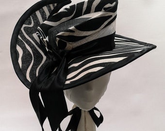 SAMARI - Cappello sinamay zebrato monocromatico. Cappello estivo, ascot reale, derby del Kentucky