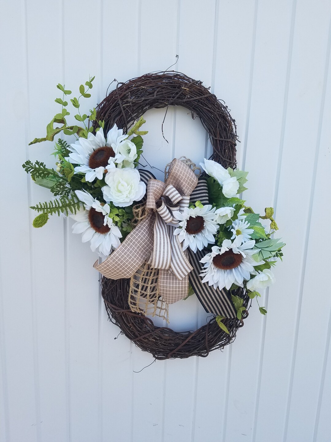 Rustic Sunflower Wreath on Double Grapevine, Summer Wreath for Front ...