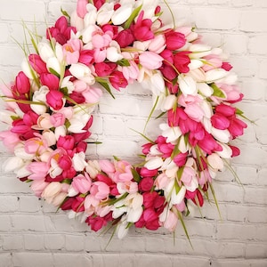 Tulip Wreath for Front Door, Spring Sweetheart Wreath,  Farmhouse Decor, Spring Decor, Best Spring Wreath, Mother's Day Gift