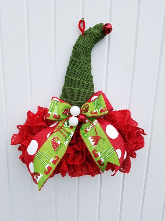 Elf Hat Wreath for Front Door Christmas 