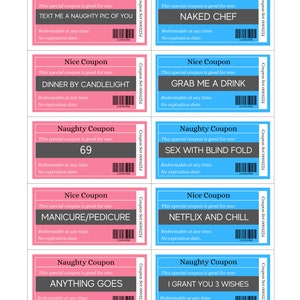 PRINTABLE Naughty Nice Coupons Love &amp; Romance Coupons - Etsy