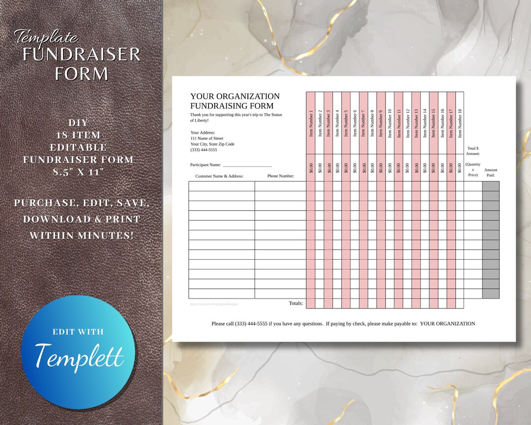 18 Item Editable Fundraiser Form, PLEASE Read Description FIRST Before ...