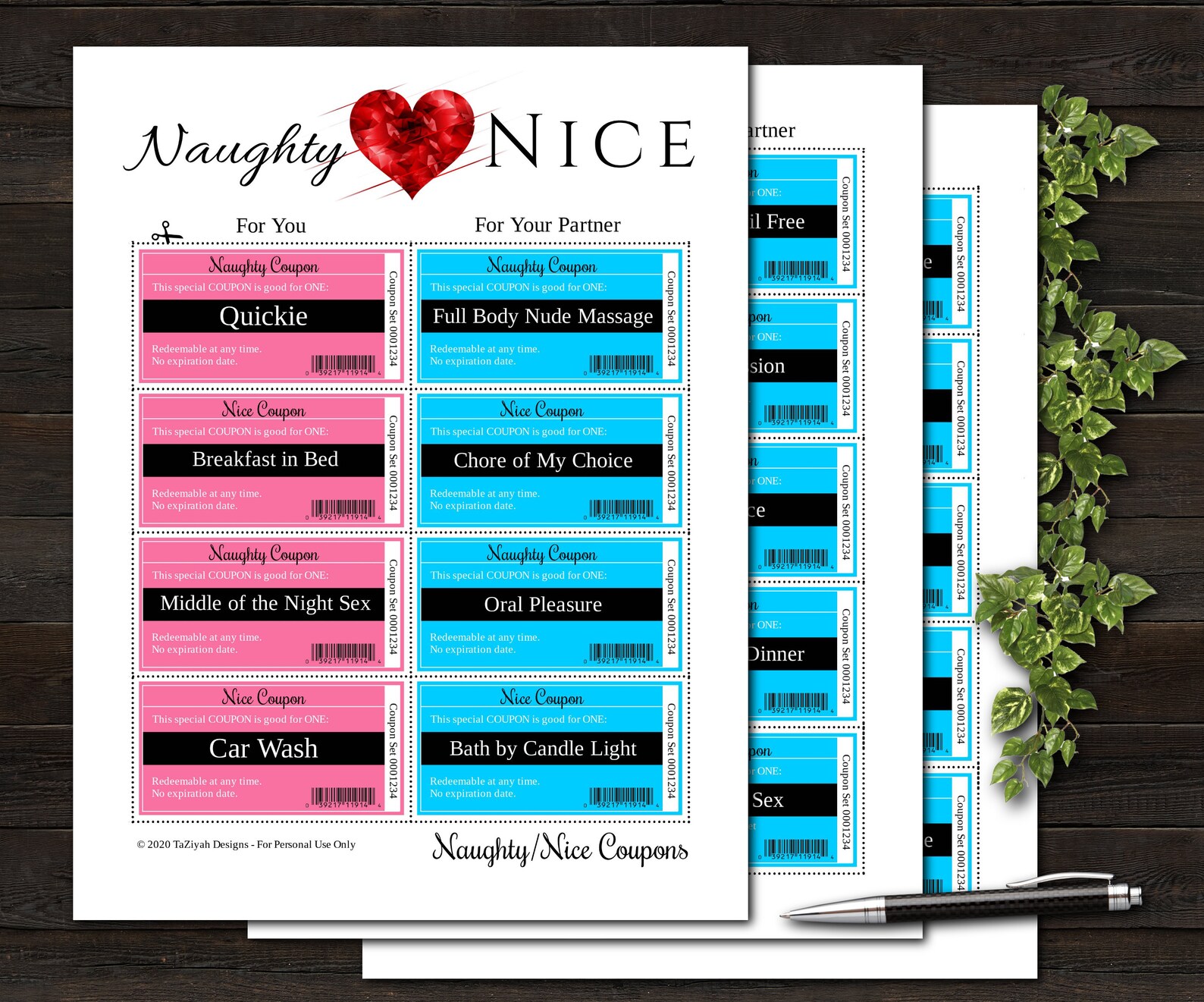 Printable Naughty Nice Coupons Love &amp; Romance Coupons | Etsy