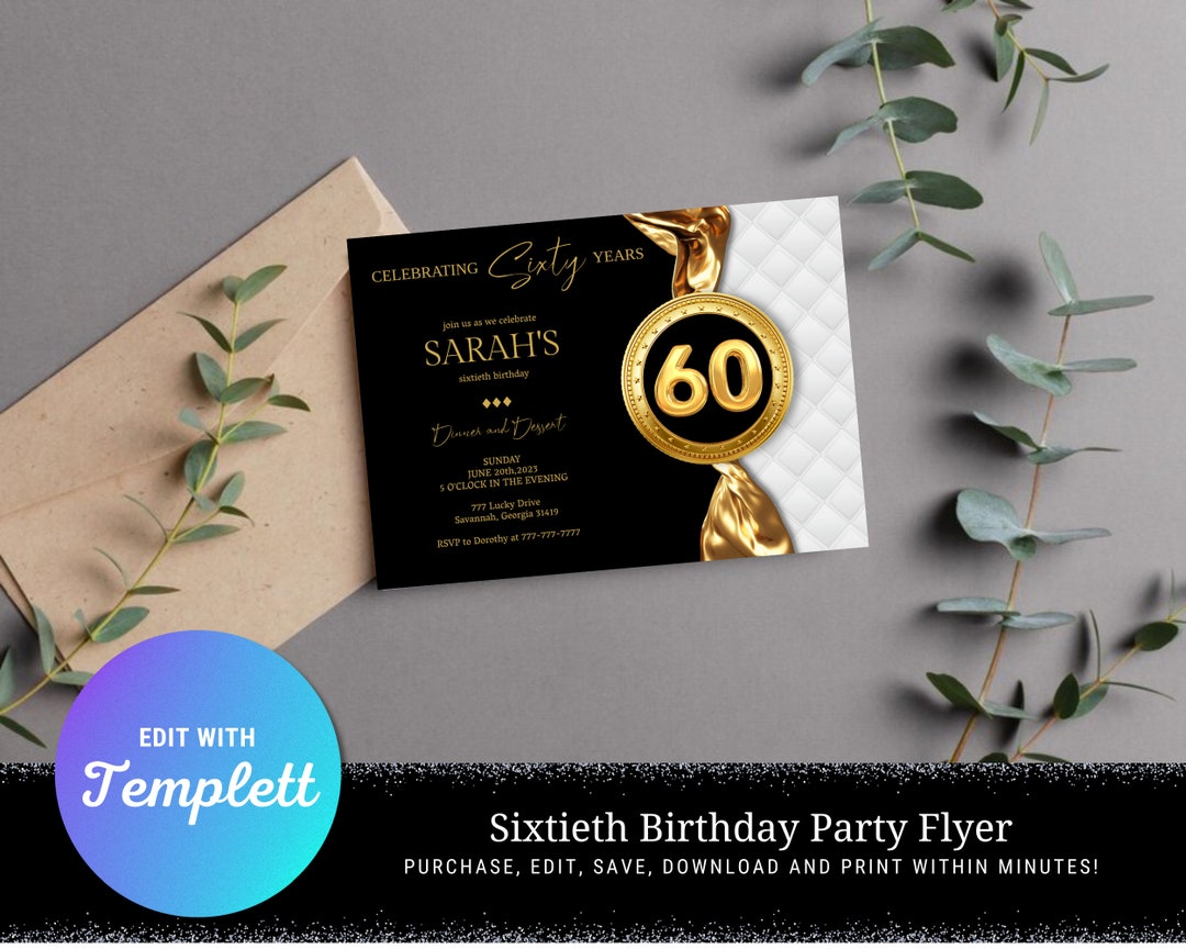 60th Birthday Party Flyer Template Read Description First - Etsy