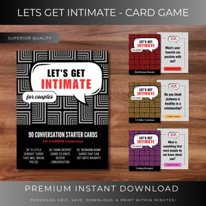 Lets Get Intimate Card Game, Couples Conversation Starter Game, Instant Download, High Quality PDF file