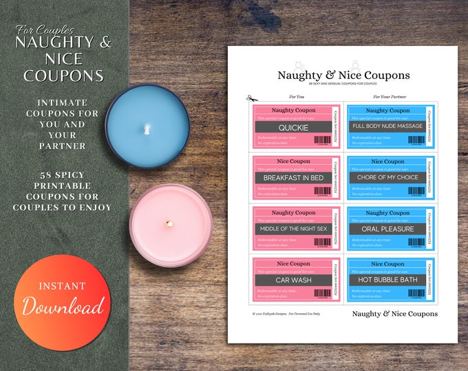 PRINTABLE Naughty Nice Coupons Love &amp; Romance Coupons Downloadable Love ...