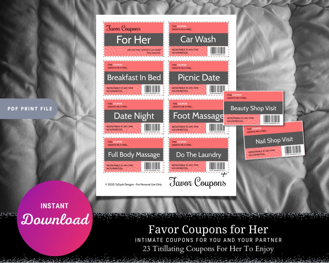 Downloadable Love Coupons Favor Coupons Intimate Coupons Etsy