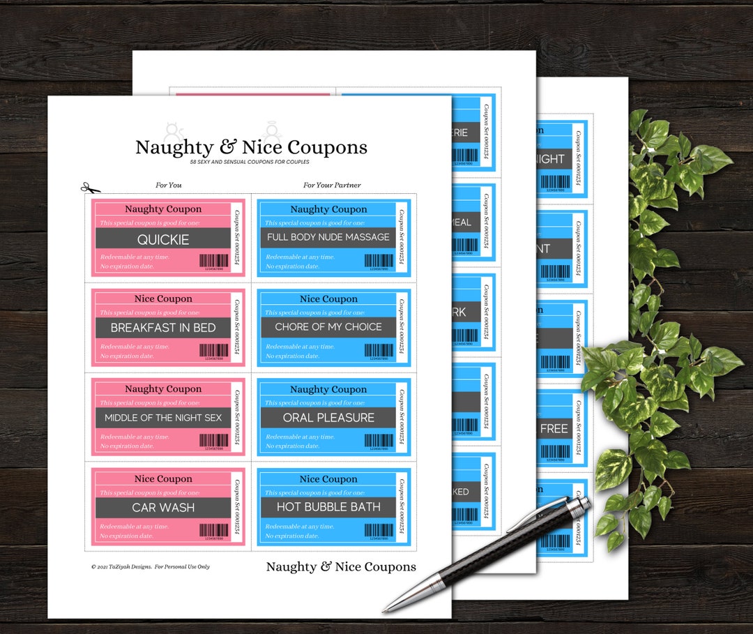 Printable Naughty Nice Coupons Love &amp; Romance Coupons - Etsy