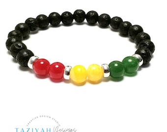Rasta Bracelet, Rastafari Jewelry, Lava Beads