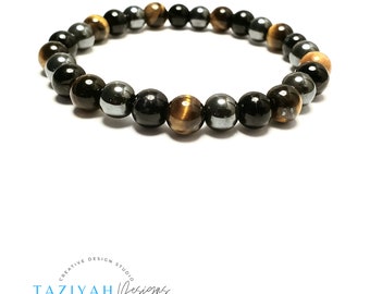 Triple Protection & Grounding Bracelet, Unisex Bracelet, Tiger Eye Bracelet, Hematite Bracelet