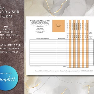 10 ITEM Editable Fundraising Form, PLEASE Read Description FIRST before purchase