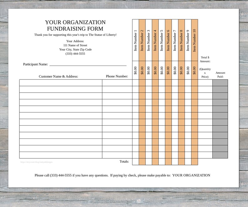 Editable Fundraising Form Fundraiser Form Downloadable Etsy
