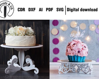 Two Sets of Cake Stands Laser cut Files SVG DXF CDR vector plans, files Instant download, cnc pattern, cnc cut, laser cut