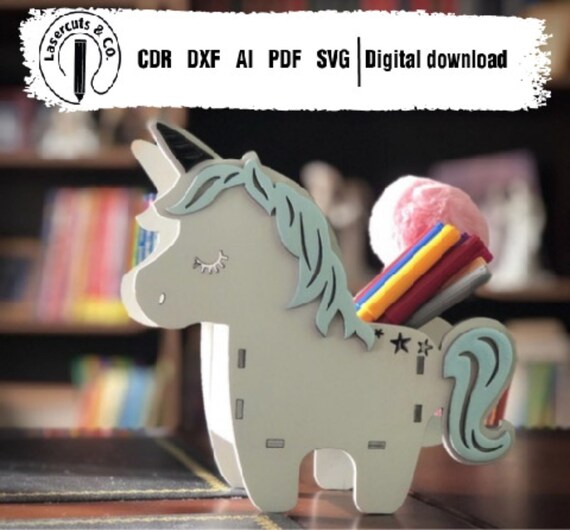 Unicorn Pencil Holder Organizer SVG Laser Cut File. DXF Etsy