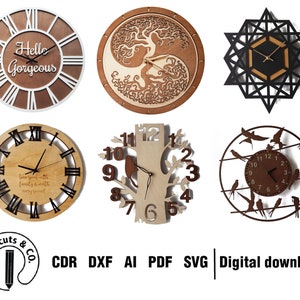 Engraving File Cut Vector Svg Instant Download DXF PDF Clock dxf gexagon lasercut file