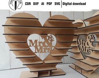 Ferrero heart / Candybar holder - Pilnik wycinany laserowo. Pliki DXF do cnc, pliki do cięcia laserowego svg, szablony ślubne