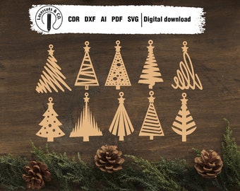 Christmas Tree Ornaments Laser cut Files SVG DXF CDR vector plans, files Instant download, cnc pattern, cnc cut, laser cut