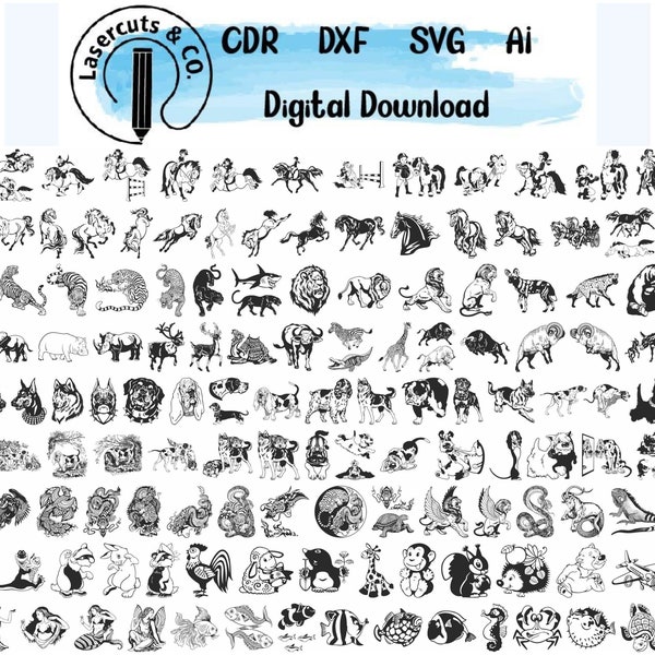 140+ Wild and Domestic Animals High Quality Vectors Clipart Bundle For Cut file, svg, dxf, cdr cricut Silhouette, Lasercut, vector, Template