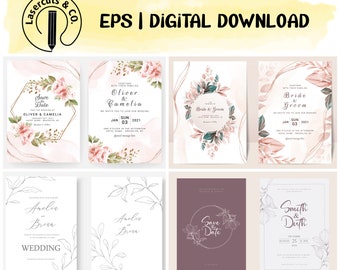 Wedding Invitation Design Bundle DIGITAL DOWNLOAD Print Floral Wedding Invitation Vector Template Save the Date File EPS