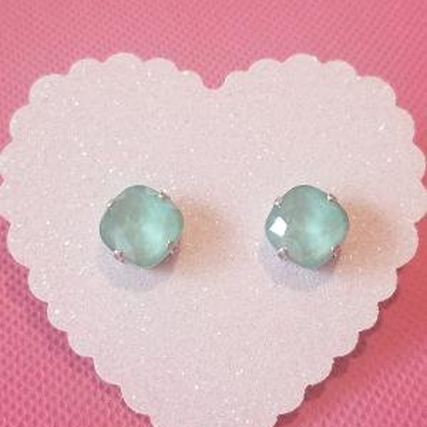 Summer Mint Green Swarovski Cushion Cut Stud Earrings - multiple sizes and shapes